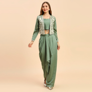 Square Neck Ready To Wear Silk Lehenga & Choli With Shrug
